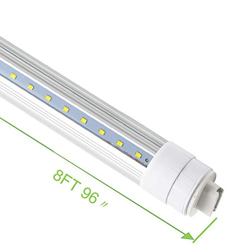 T8 T10 T12 LED Light Tube, 8foot 45W R17d (Replacement for F96T12/CW/HO 100W), Rotating Base 8Ft Shop Light Bulb, 6000K Cool White, 4800LM, Clear Lens, Dual-Ended Power, 12-Pack - Thumbnail 2