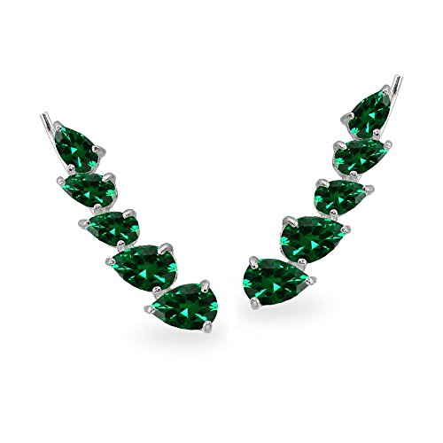 Sterling silver simulated emerald teardrop curved climb…