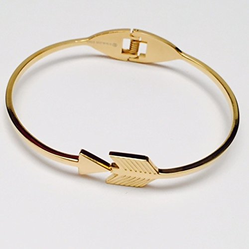 Amythyst Yellow Gold Tone Open Hinge Stainless Steel Wrap Around Arrow Bangle Bracelet