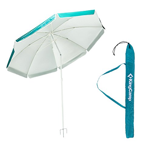 KingCamp 6FT Outdoor Beach Umbrella with Stable Sand Anchor, UPF50+ Sunshade, Silver Coating, Adjustable Sturdy Tilt Pole, Perfect for Beach, Camping, Fishing, Sports, Gardens, Patio