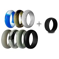 Familamb Silicone Wedding Ring for Men 8 Pack Silicone Wedding Bands 8mm Soft Non-Toxic Skin Safe Material 3 Camo Color Black Grey Light Grey