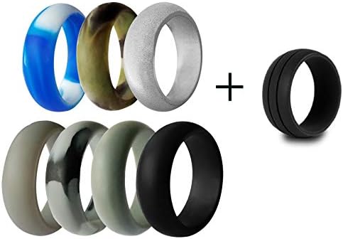 Familamb Silicone Wedding Ring for Men 8 Pack Silicone Wedding Bands 8mm Soft Non-Toxic Skin Safe Material 3 Camo Color Black Grey Light Grey