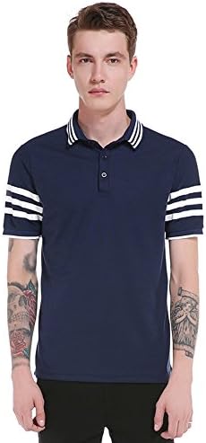 Honesy Mens Simple Stripes Spell-Color Casual Polo T-Shirt Blue S