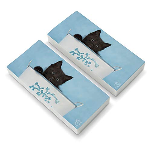Black Kitten Cat in Bucket Tin Pail Eraser Set of 2