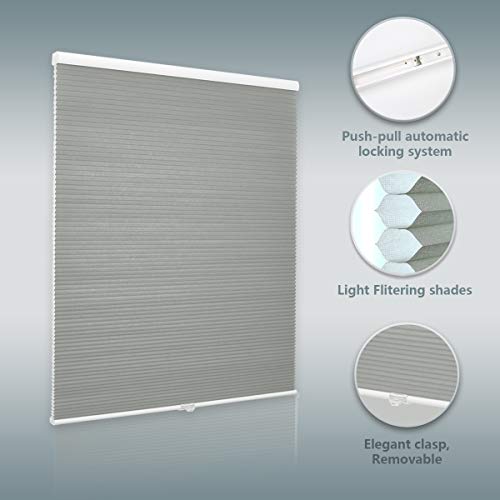 46 by 48 inch Window Blinds and Shades Cellular Cordless Shades Honeycomb Blinds for Home and Office, Grey(Light Filtering)