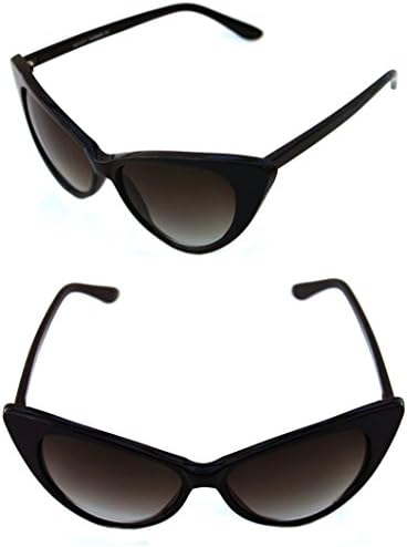 Women's Black Frame Oversize Cat Eye Rockabilly Pin Up Nikita Large Sunglasses Retro Designer (BLACK)