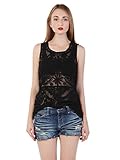 Persun Women Lace Floral Sleeveless Mesh Crochet Vest Tank Top Shirt Blouse