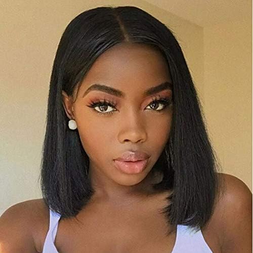 Allove Hair Short Bob Wigs for Women Straight Human Hair Wigs Pre Plucked with Natural Hairline 12inch Glueless Brazilian Virgin Remy T Lace Front Human Hair Wigs Middle Part