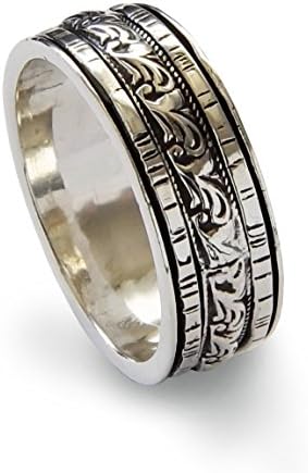 Wide Silver ring with textured spinners