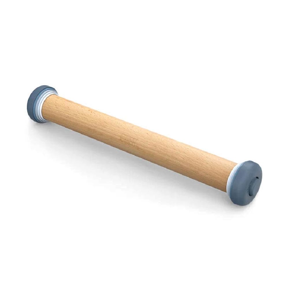 Photo 1 of *Damage on lower side* Joseph Joseph PrecisionPin - Rolling Pin with adjustable pastry thickness, Baking and dough rollers, Beech Wood, Pastel Blue