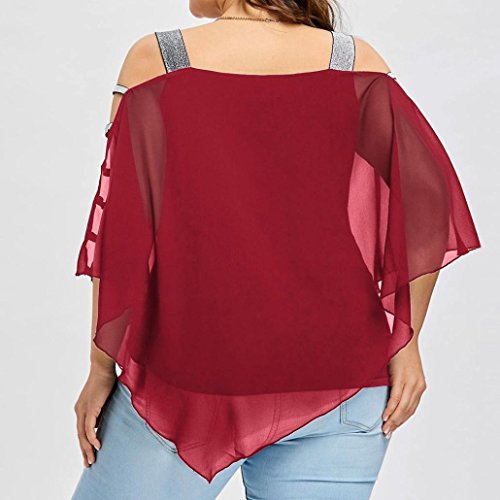 VEZAD Sexy Women Fashion Plus Size Ladder Cut Overlay Asymmetric Blouse Strapless Tops - Thumbnail 2