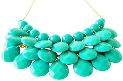 Statement Necklace Teal, Bib Necklace Earring Set Fashion Jewelry Teardrop Beads