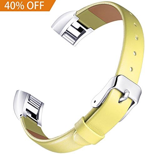 Konikit Leather Watch Band Adjustable Replacement Wristband Accessories Strap with Buckle for Fitbit Alta HR and Alta, Yellow