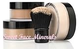 Sweet Face Minerals 4 Pc Full Size Kit with Kabuki Mineral Makeup Set Bare Skin Sheer Powder Foundation Cover (Beige)