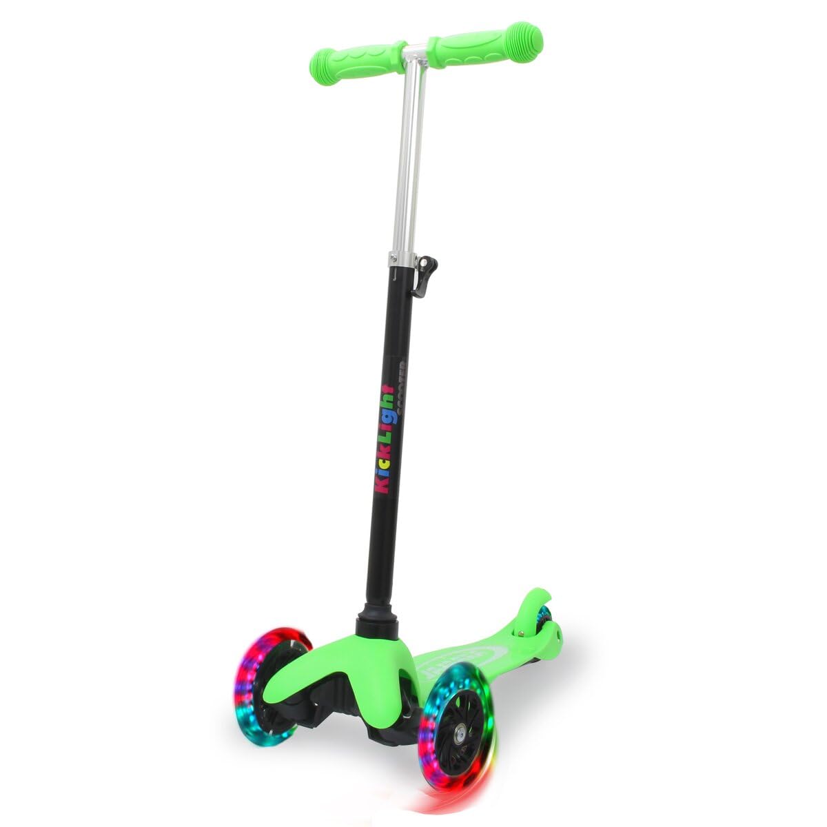 JAMARA KickLight Scooter 460495 Height-Adjustable Handlebar, Movable Handlebar for Changing Direction, Ball Bearing Lighting, 3 Wheels for Stable Driving and Rear Brake, Green