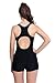 TiRain One Piece Women Swimsuit Slimming Boxer Boyleg Racerback Halterneck Athletic Swimwear Black Blue