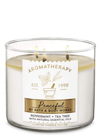 White Barn Bath and Body Works Aromatherapy Peaceful Peppermint and Tea Tree 3 Wick Candle