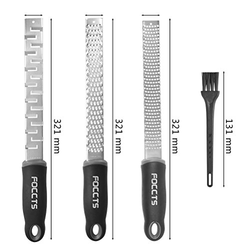 FOCCTS 3 Packs Citrus Lemon Zester Cheese Grater Stainless Steel Razor-Sharp Kitchen Rasp Grater Dishwasher Safe, Bonus Cleaning Brush