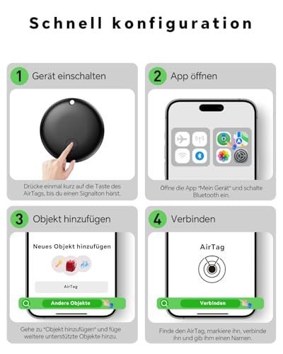 Smart Air Tracker Tag Pack of 4, Key Finder Compatible with Apple Find My App (iOS Only), Smart Tracker for Keys, Luggage, Suitcases, Bags, Replaceable Battery, IP67 Waterproof