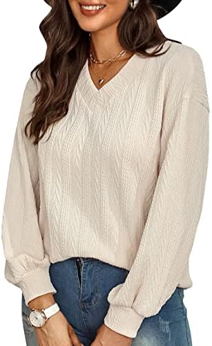 YUMENG Women Loose Sweatshirt Long Sleeve V Neck Casual Pullovers