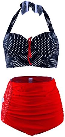 Gotswim Womens Plus Size High Waisted Halter Bikini Vintage Polka Dot 2pcs Swimsuit