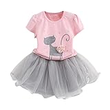 GBSELL 2PC Summer Toddler Baby Kids Girl Cartoon Cat Shirt + Tutu Dress Set (Pink, 5T)
