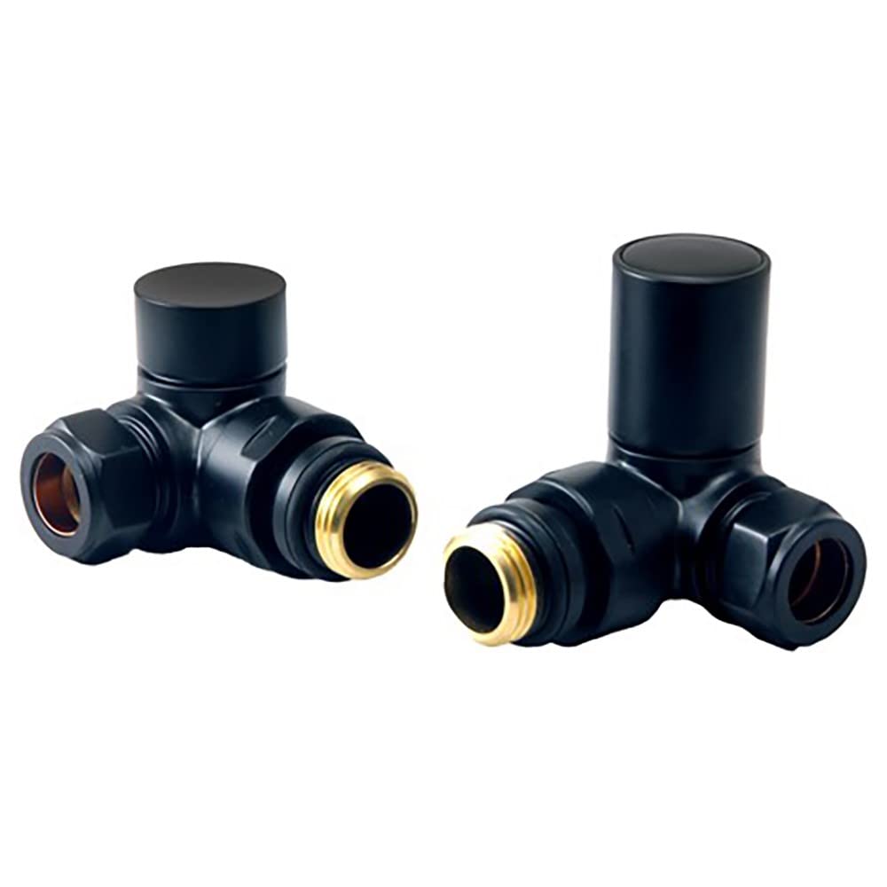 UKDD® Round Black Radiators & Towel Rails Valve Suitable for Installation of Your Heated Towel Rail or Radiator onto Your Central Heating System Black Valves (Towel Rail Corner Black Valves (Pair))