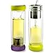 Asobu Twin Lids Double Wall Glass Tea Bottle, Lime/Plum