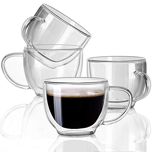 Double Wall Glass Expresso Coffee Mugs Set Of 4 (7 OZ / 200 ML