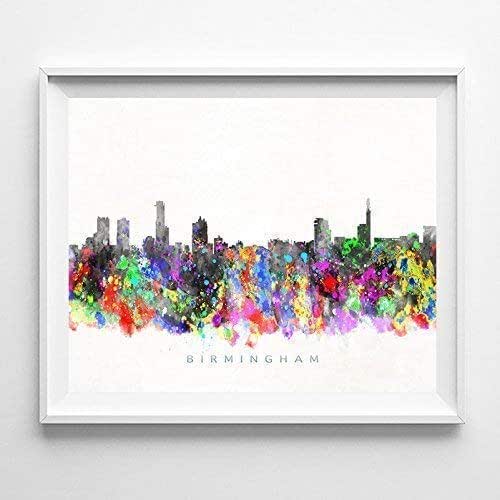 Birmingham Alabama Watercolor Skyline Poster Cityscape Wall