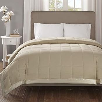 Madison Park Cambria Oversized Down Alternative Blanket, King Size, Taupe, 1 Piece Quilted Embossed Seersucker Hypoallergenic 3M Scotchgard Stain Resistant Bedroom Bedding