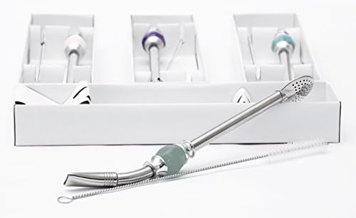 Stainless Steel Yerba Mate Bombilla Metal Straw - Filters Loose Tea, Ground Coffee &amp; Other Drinks - FREE Cleaning Brush (Grey)