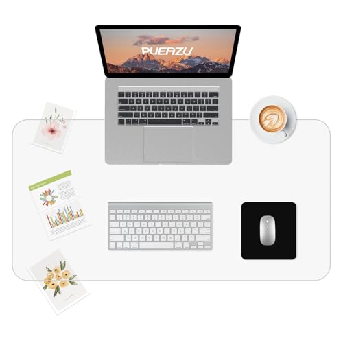 PUEAZU Large Transparent Desk Mat 90x40cm, Transparent Desk Protector PVC 1.5mm, Writing Mat Non-Slip Waterproof Desk Mat for Office/Home