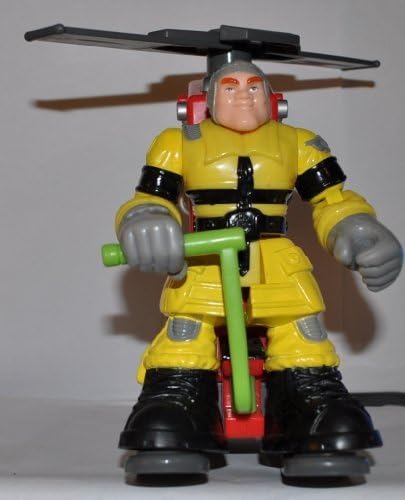 Firefighter Pilot Hal E. Copter &amp; Fire Rescue Helicpoter (Yellow Suit &amp; Black Trim) (Retired) Rescue Hero - Fisher Price Action Figure Non Violent Doll Toy Rescue Heroes