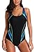 BeautyIn Women's Pro One Piece Athletic Bathing Suit Color Block Swimsuit, Green, Large