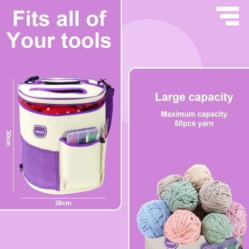 MIAOKE Crochet Kit, Crochet Kit for Beginners, 25 Crochet Yarn and 16 Different Sizes Crochet Hooks Set for Beginners, Include Stitch Markers, Thimble, Yarn Needles in Crochet Storage Beige Bag