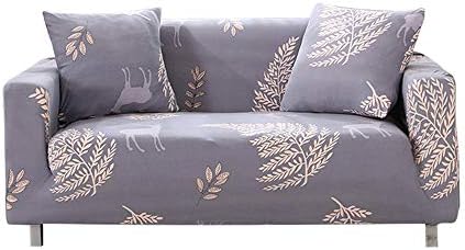 Sofa Slipcover, Modern simplicity 1/2/3/4 Seater Flower Bird Pattern Anti-skid Elastic Sofa Cover Pet Dog Protector (Happy Deer, 3-Seater Sofa Length 71-90In + 1pcs Free Pillowc)