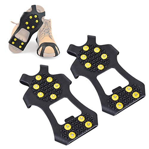 Xcellent Global 10-Stud Anti-slip Ice Snow Grips Shoes covers, 10 claws ice snow crampons Spikes Grip Grips, Crampons, Cleats (Medium)