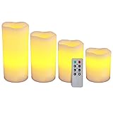 Kohree Set of 4 LED Lighted Flickering Flameless Candles Pillar Candle with Remote Timer, Battery Operated