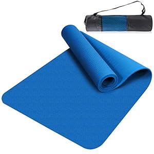 Non-Slip Yoga Mat, Eco Friendly Fitness Exercise Mat Extra Thick Large Yogamat Portable Double-Sided TPE Workout Training Mat with Carry Strap for Yoga Pilates Camping Home Gym Sport Workout Use-Blue