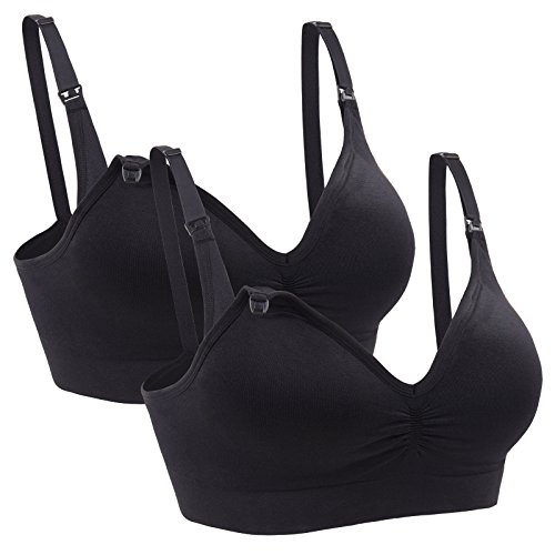 Mirity Womens Nursing Bras For Breastfeeding Seamless Wirefree Maternity Wear Bra Pack Of 2 Color Black Size XL