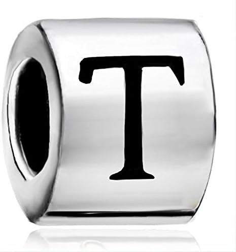 Letter Alphabet Initial T Silver Plated Cylindrical European Bead Fits Pandora Bracelet Charms