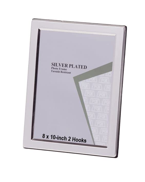 8 x 10-inch Silver Flat Edge Single Photo Frame with 2 Hooks Stands Both Ways - (8 x 10-inch)