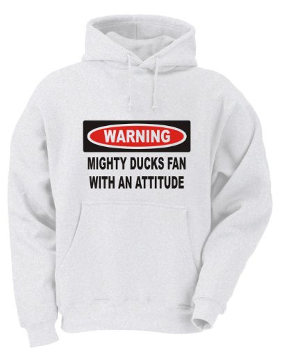 Warning: Mighty Ducks Fan with an attitude Youth Hooded Sweatshirt (for Kids) WHITE LARGE