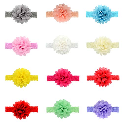 12pcs Baby Girls Headbands Chiffon Flower Lace Band Hair Accessories for Newborns Infants Toddlers