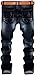 YTD Mens Distressed Ripped Biker Slim Jeans Stretched Moto Denim Pants Black