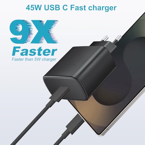 45W Fast USB C Charger for Samsung Galaxy S26 Ultra/S26+/S26/S25/S25 Ultra/S24/S23/S22/A55/A54/A16/ A56/A26 /A54/Z Fold /Flip7/6/5, USB C Mains Plug with Nylon 3M USB C Charging Cable Fast