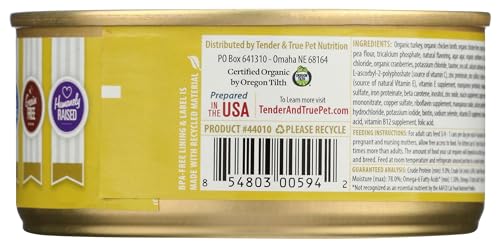 TENDER AND TRUE PET FOOD ORGANIC TURKEY & LIVER CAT FOOD, 156 GR