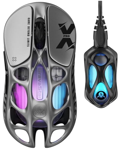 GravaStar Mercury X Pro Ultralight Magnesium Alloy Esports Wireless Gaming Mouse, 8K Hz HyperPolling, Lightweight Design 49g, 32K DPI, Paw 3950 Sensor, Tri-Mode, RGB, Programmable Buttons-Grey