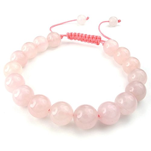 KONOV Womens Natural Gemstone Crystal Rose Quartz Bracelet, Braided 7-9 inch Adjustable, Pink